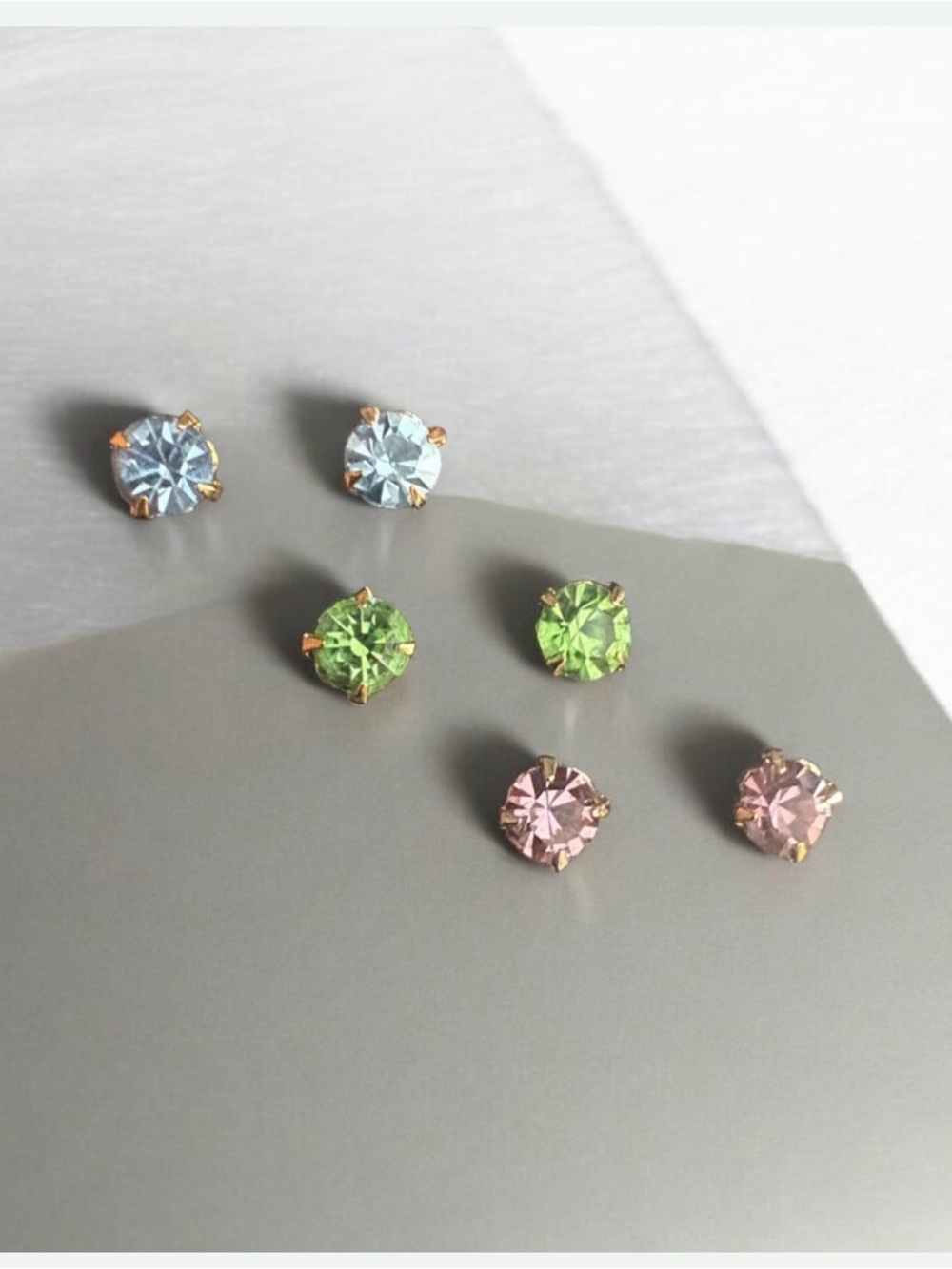Vintage 90s Avon CZ Stud Earrings Set of 3 Gold Tone Blue Green Pink NIB